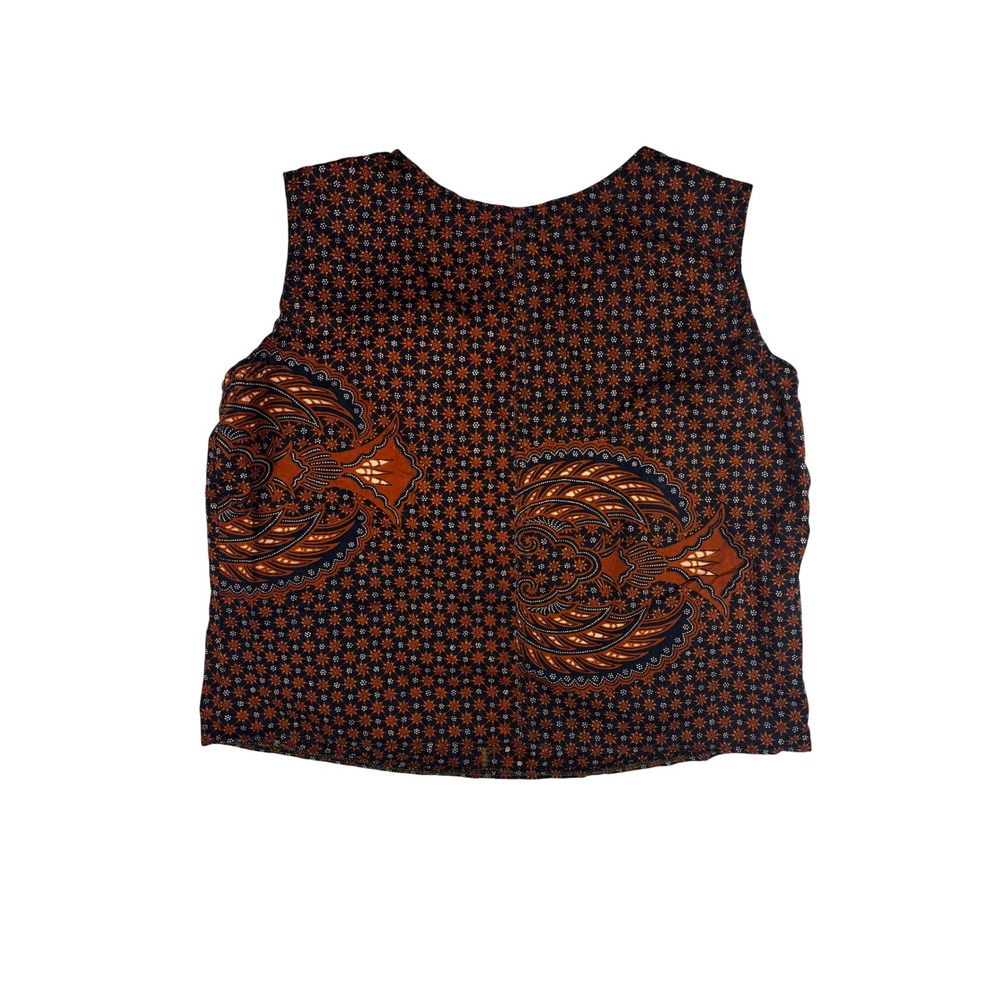 Womens Batik Print Sleeveless Top Boho Festival Tribal Orange Navy